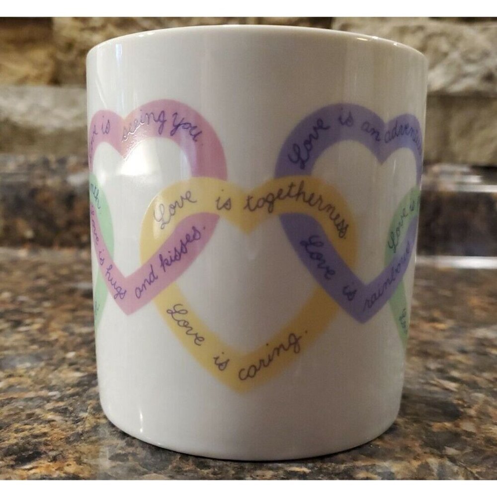 Avon Sweet Sentiments Coffee Mug Heart Shaped Handle Love Quotes White Porcelain
